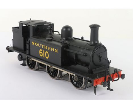 0 gauge brass and metal kit built 0-6-0 Southern tank engine, two-rail electric locomotive 610 finished in black, details inc