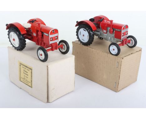 Two Milton Maxwell India Eicher Tractors, large scale, no.599 red/white body, jewelled lights, complete with all accessories,