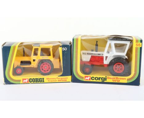 Two Boxed Corgi Tractors,50 Massey Ferguson Tractor MF50B, yellow/black body, black interior, red plastic wheel hubs and Davi