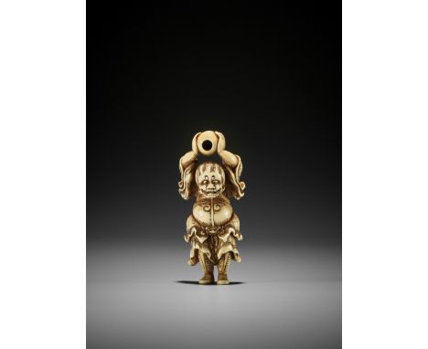 A RARE AND SUPERB IVORY NETSUKE OF RYUJIN WITH TAMA, ATTRIBUTED TO SANKO Unsigned Japan, Osaka, late 18th century, Edo period