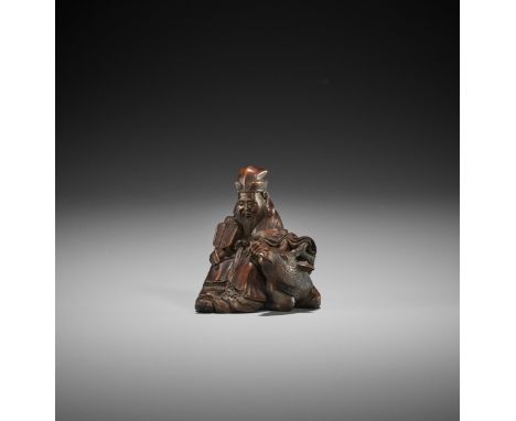 SHOKO: A FINE WOOD NETSUKE OF JUROJIN WITH DEER By Shoko Sugunoya, signed Shoko 尚古Japan, Takayama, Hida province, late 19th c