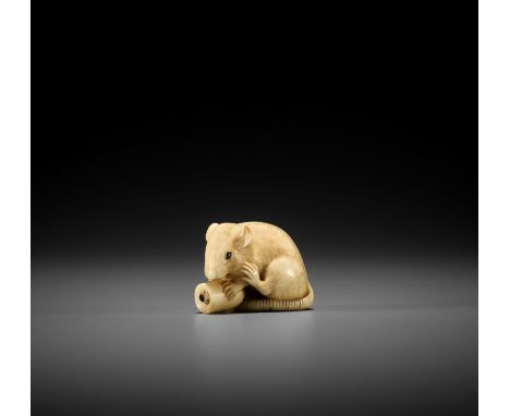 OKATOMO: A FINE IVORY NETSUKE OF A RAT WITH CANDLE By Yamaguchi Okatomo, signed Okatomo 岡友Japan, Kyoto, early 19th century, E