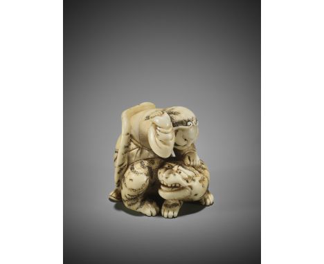 AN IVORY NETSUKE OF BUSHO SLAYING THE TIGER UnsignedJapan, Edo (Tokyo), mid-19th century, Edo period (1615-1868)Busho stands 