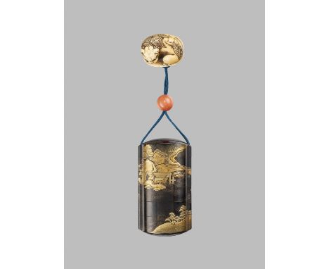 A FIVE-CASE LACQUER INRO WITH LANDSCAPE SCENE UnsignedJapan, 19th century, Edo period (1615-1868)The five-case inro of oval s