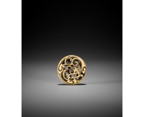 A STAG ANTLER RYUSA NETSUKE WITH RAIN DRAGON UnsignedJapan, Tokyo, Asakusa, second half of 19th centuryAn elaborately carved 