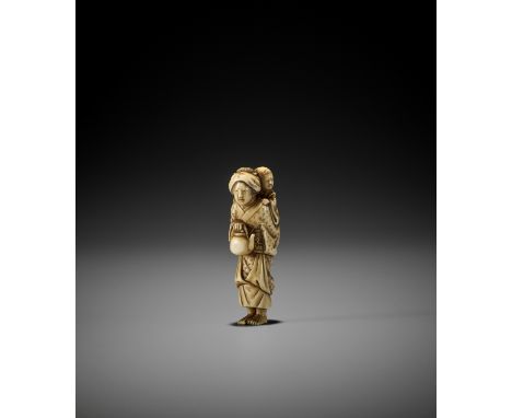 TOMOTSUGU: AN IVORY NETSUKE OF A MOTHER WITH CHILD By Tomotsugu, signed Tomotsugu 友次Japan, Edo (Tokyo), mid-19th century, Edo