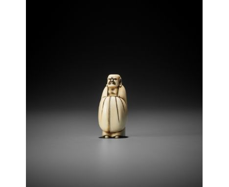 OHARA MITSUSADA: A FINE IVORY NETSUKE OF DARUMA By Ohara Mitsusada, signed Mitsusada 光定Japan, Osaka, mid-19th century, Edo pe