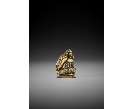 AN OLD IVORY NETSUKE OF KIYOHIME UnsignedJapan, 18th century, Edo period (1615-1868)An old, worn ivory netsuke depicting the 