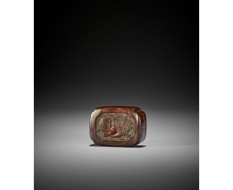 A VERY RARE GURI LACQUER NETSUKE WITH A MERMAID UnsignedJapan, 19th century, Edo period (1615-1868)The manju-style netsuke of