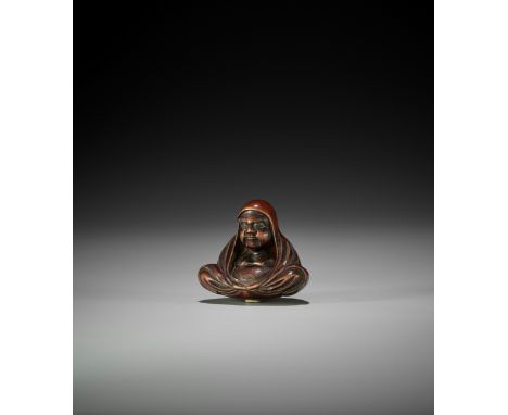 SHUMIN: A FINE WOOD NETSUKE OF DARUMA By Shumin, signed Shumin 舟民Japan, Edo/Tokyo, second half of 19th centuryFinely carved a