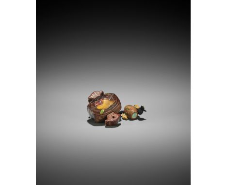 A SHIBAYAMA-STYLE WOOD NETSUKE OF DAIKOKU'S HAMMER WITH EN SUITE OJIME Unsigned Japan, Tokyo, Meiji period (1868-1912)Publish