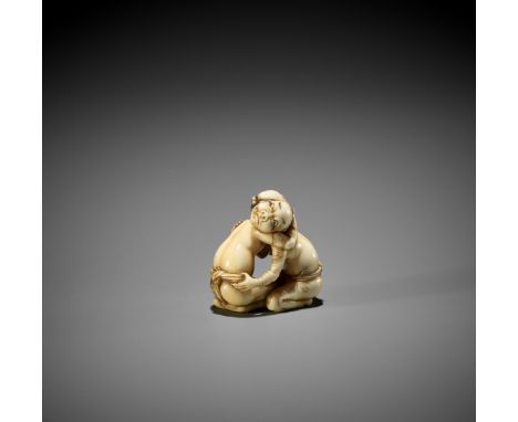 DORAKU: A SUPERB IVORY NETSUKE OF TWO WRESTLING DRUNKS By Doraku, signed Doraku 道乐Japan, Osaka, mid-19th century, Edo period 