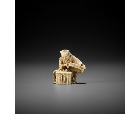 MORITA SOKO: A SUPERB IVORY NETSUKE OF NASAKEJI OPENING THE TREASURE BOX By Morita Soko (1879-1942), signed Soko 藻己 to 刀Japan