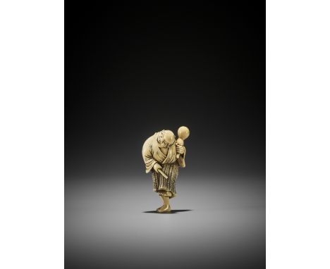 DORAKU: AN IVORY NETSUKE OF A DANCING DRUNKARD By Doraku, signed Doraku 道乐Japan, Osaka, early 19th century, Edo period (1615-