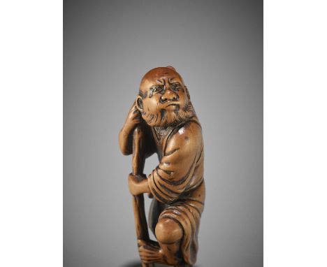 MINKOKU I: A WOOD NETSUKE OF TEKKAI SENNIN By Minkoku I, signed Minkoku 民谷Japan, Edo (Tokyo), late 18th to early 19th century