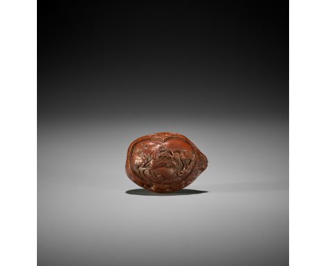 ISSEKI: AN EXCEPTIONAL KURUMI (WALNUT) NETSUKE WITH MOUNT FUJI By Isseki, signed Isseki 一石Japan, Iwashiro, 19th century, Edo 