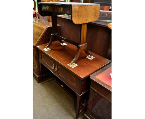 An Edwardian mahogany serving table together with a walnut sofa table