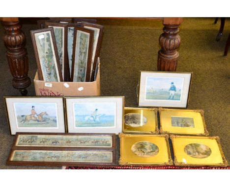 A box of hunting related pictures and prints