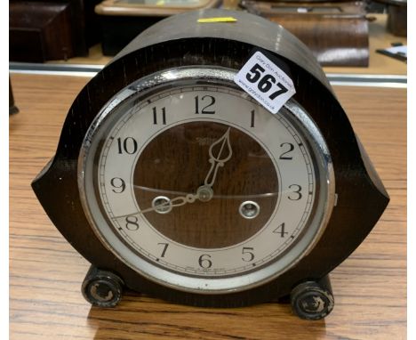 2-hole wooden mantle clock, 9”w x 8”h