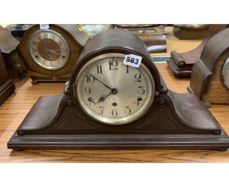 3-hole wooden Napoleon hat shaped mantle clock, 21”w x 10”h