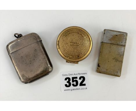 Silver vesta case (w: 0.9 ozt), metal vesta case and metal snuff box