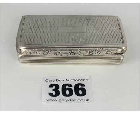 Silver snuff box (1830) 3” x 1.5”, w: 2.2 ozt