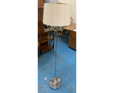 Chrome standard lamp with shade and plastic drops, 63”h