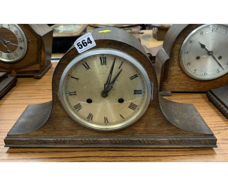 2-hole wooden Napoleon hat shaped mantle clock, 16”w x 9”h