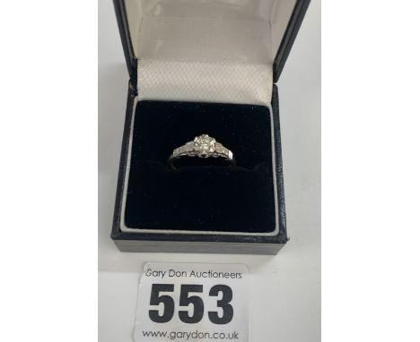 18K Gold And Platinum Ring With Diamond Solitaire, Size N, W: 3.1 Gms. Diamond Approx. 10 Pts, Colour G-H, Clarity S1