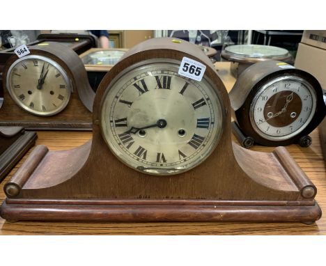 2-hole wooden Napoleon hat shaped mantle clock, 21”w x 11”h