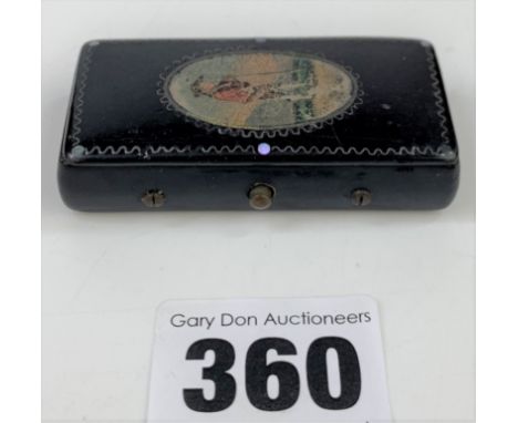 Ebony snuff box with portrait lid 2.25” x 1”