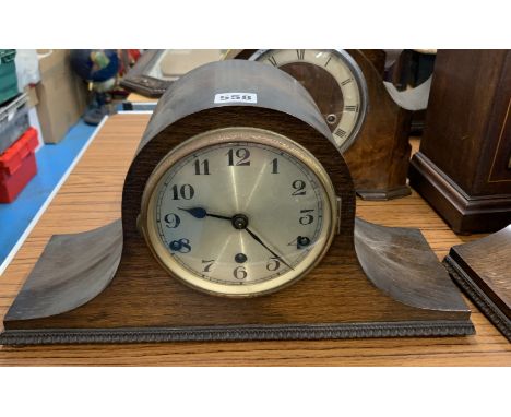 3-hole wooden Napoleon hat shaped mantle clock, 17”w x 9.5”h