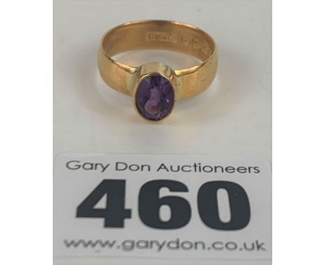 22k gold ring with purple amethyst stone, size P, w: 5 gms