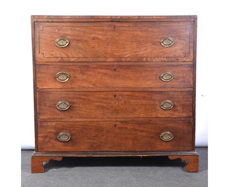 George III mahogany secretaire chest of drawers, the top drawer with fall front and fitted interior, three lon graduating dra