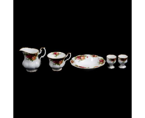 Royal Albert bone china part tea and dinner service, Royal Country Roses patter, including eleven tea cups with fourteen sauc