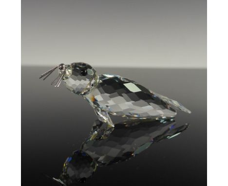 Swarovski crystal figurine of a large seal, version 2, model number 012621. This charming piece features a fully faceted clea