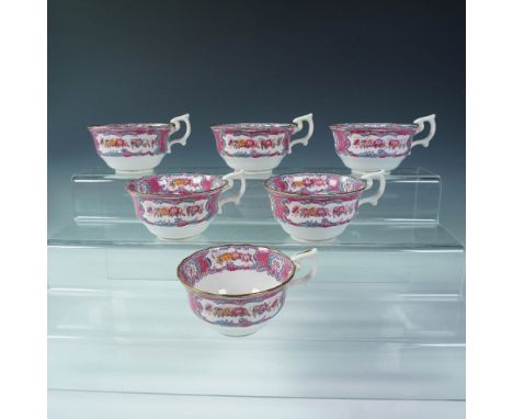Set of six Spode Copelands China porcelain teacups, retailed by George L. Emerson of Boston, Massachusetts. These finely craf