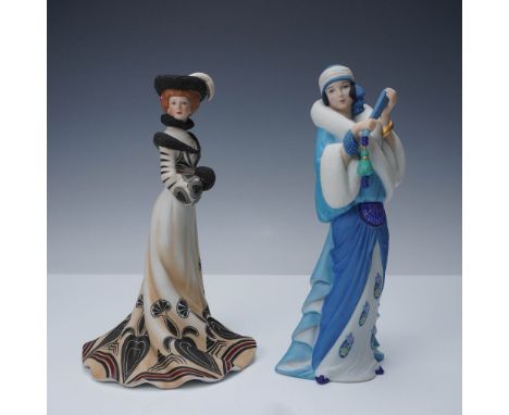 Pair of Lenox fine sculpture figurines featuring detailed depictions of fashionable women from the brand's collectible series