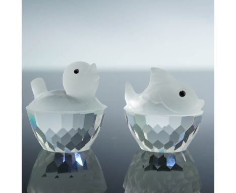 A charming pair of vintage crystal figurines, including the Frosty Friends Chick and Frosty Friends Fish. Each figurine featu