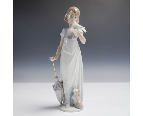 Lladro porcelain figurine titled Summer Stroll, number 1007611, featuring a young woman in a flowing gown holding an umbrella