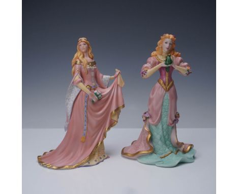 Pair of Lenox fine sculpture figurines from The Legendary Princesses collection, showcasing richly adorned representations of