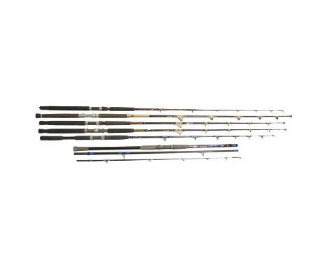 Seven assorted boat/ sea fishing rods:Penn Powergraph Powerstick rod, PGPS 1220, 12-20lb lineShakespeare Beaufort 1479-080, 2