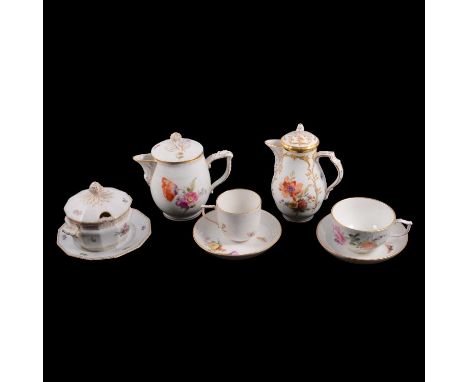 Small collection of KPM, Meissen and Nymphenburg porcelain, including KPM; chocolate pot, covered jug, four small plates, lar