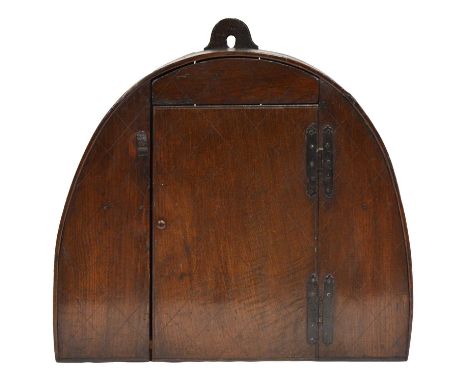 Joined oak moral cupboard/hutch, arched form with single door, enclosing a shelf, width 75cm, depth 25cm, height 72cm.Conditi