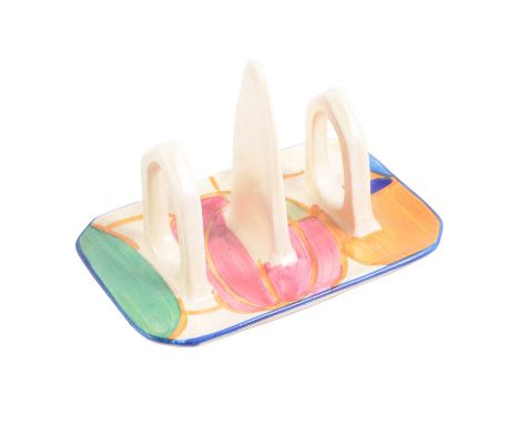 Clarice Cliff, 'Pastel Melon' pattern toast rack, Bizarre backstamp, width 12.5cm.