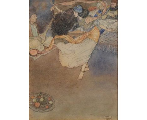 F S Wilson (active early 20th century), after Edmund DulacScarf dancer,watercolour and ink, signed,23x17cm.