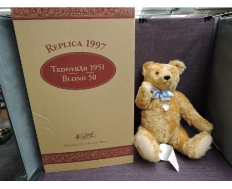 A modern Steiff limited edition Bear, Teddy Bear 1951 Blond 50 Replica 1997, white tag 408434, with certificate 01536/4000, a