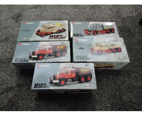 Five Corgi 1:50 scale Limited Edition Heavy Haulage diecast Scammell Contractor, Wynns 17903 x2, Sunter Bros 17902, The Point