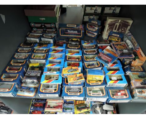 A shelf of 1980's and later Matchbox diecasts including Cars, Buses, Vans etc, 75 series and three earlier Superfast models, 