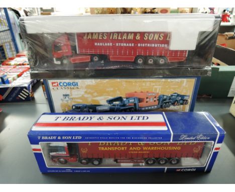 Three Corgi 150 scale diecasts, Leyland Daf 85 Curtainside, T Brady &amp; Son Ltd, limited edition, 75408, boxed, Pickfords C